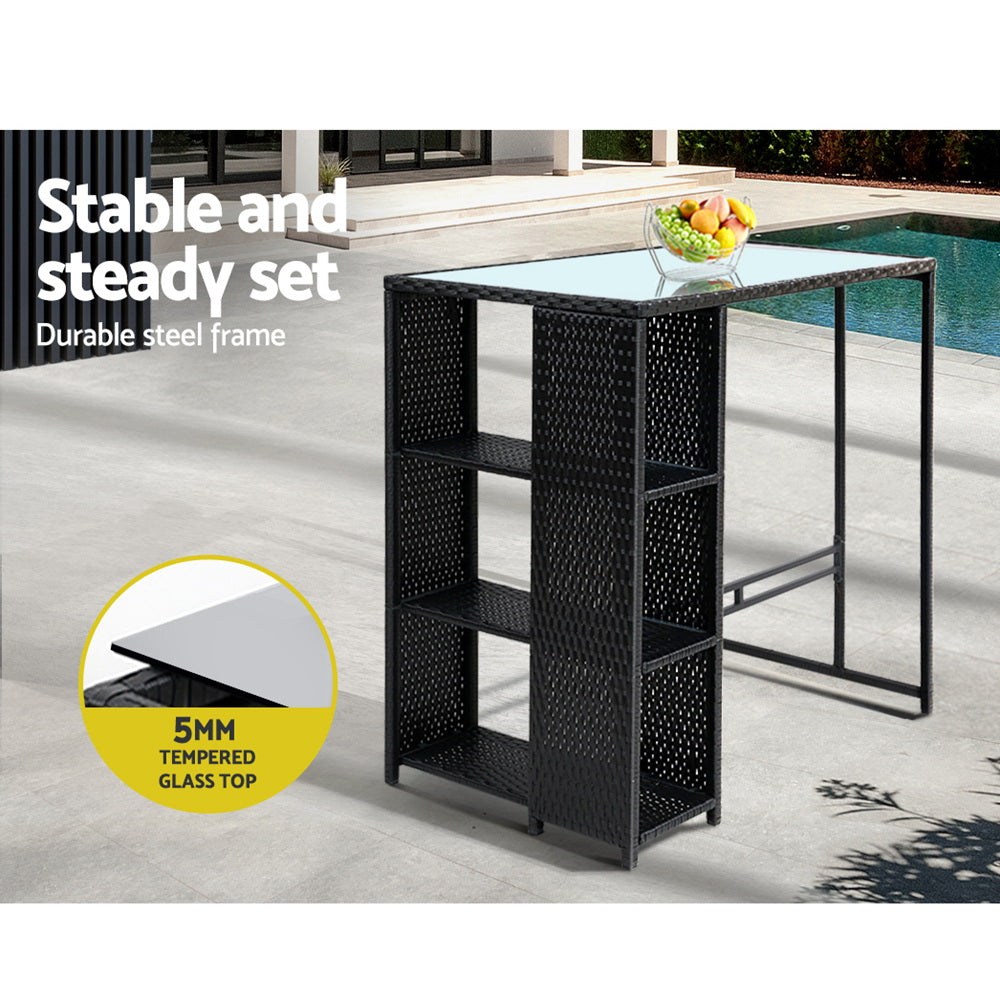 Rowan Wicker Bar Set – Black – 3 Piece