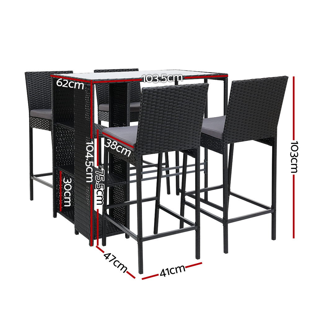 Riviera Outdoor Bar Set – Black – 5 Piece