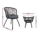 3 PC Outdoor Rattan Table & Chairs - Black