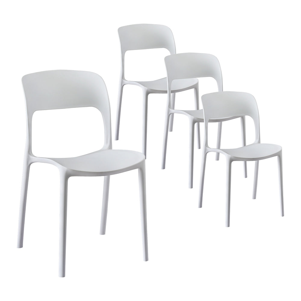 Rowan 4PC Outdoor Dining Chairs Stackable PP Patio Chair Garden Furniture White