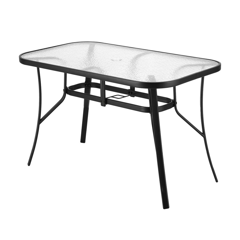 Arlo 120CM Outdoor Dining Table Steel Parasol Hole Desk Patio Furniture Black