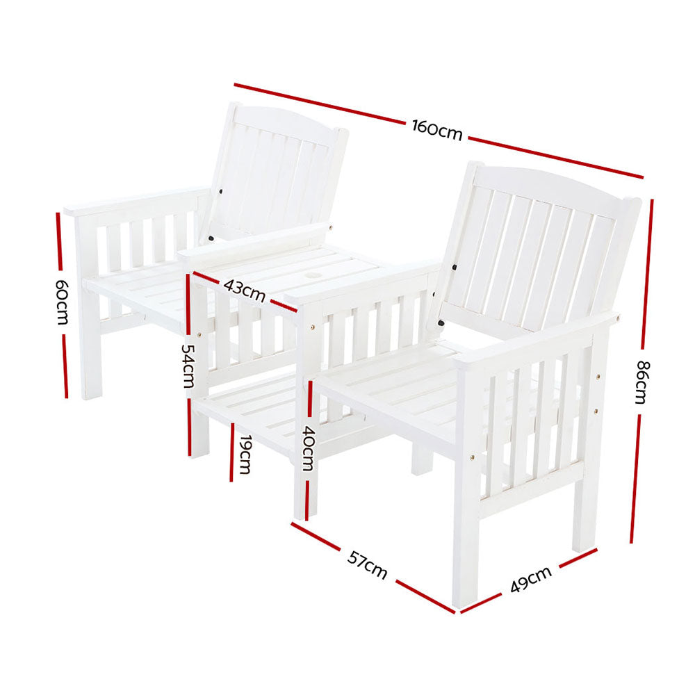 Meadow Garden Loveseat with Table – White – 2 Seater