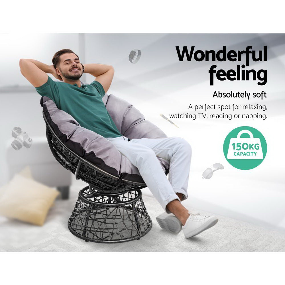 Santorini Papasan Lounge Set – Black – 3 Piece