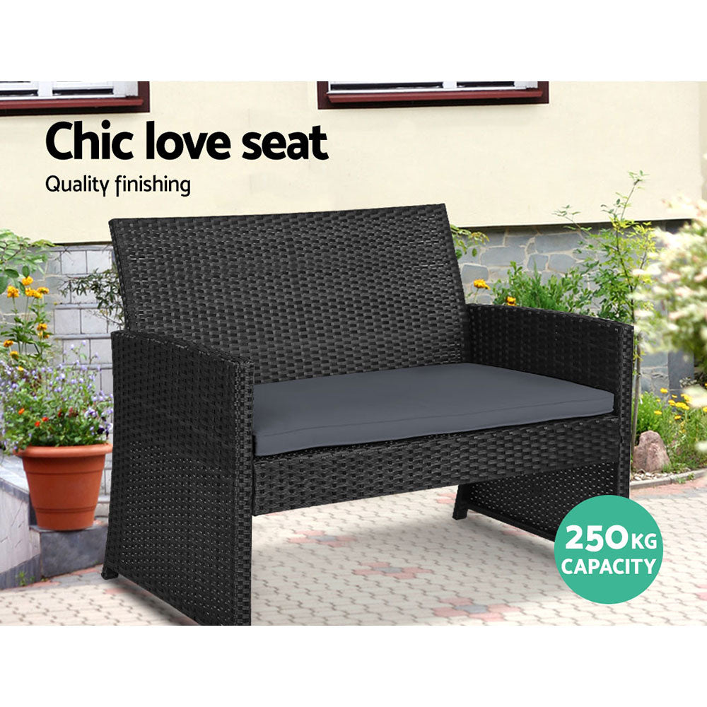 Linden Outdoor Sofa Set – Black – 4 Piece