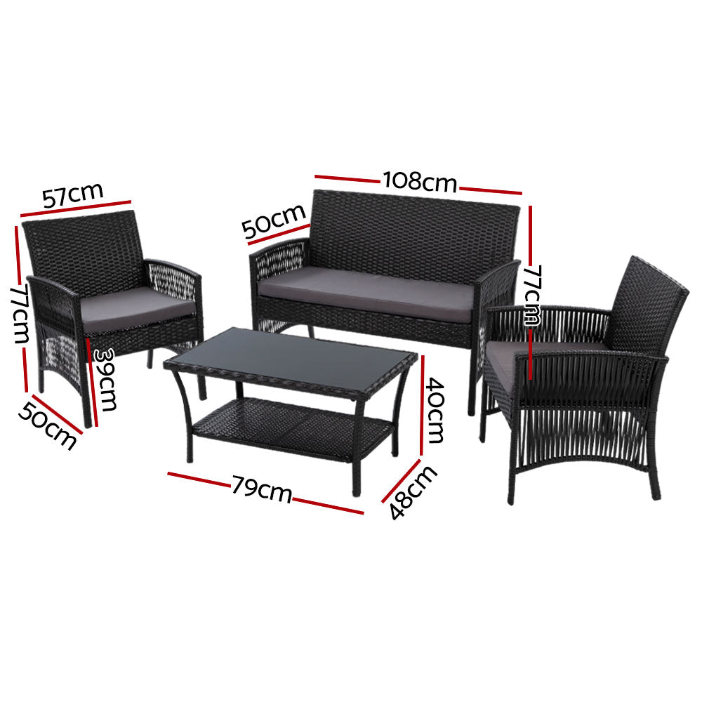 Cove 4-Piece Outdoor Lounge Set – Black – Rattan