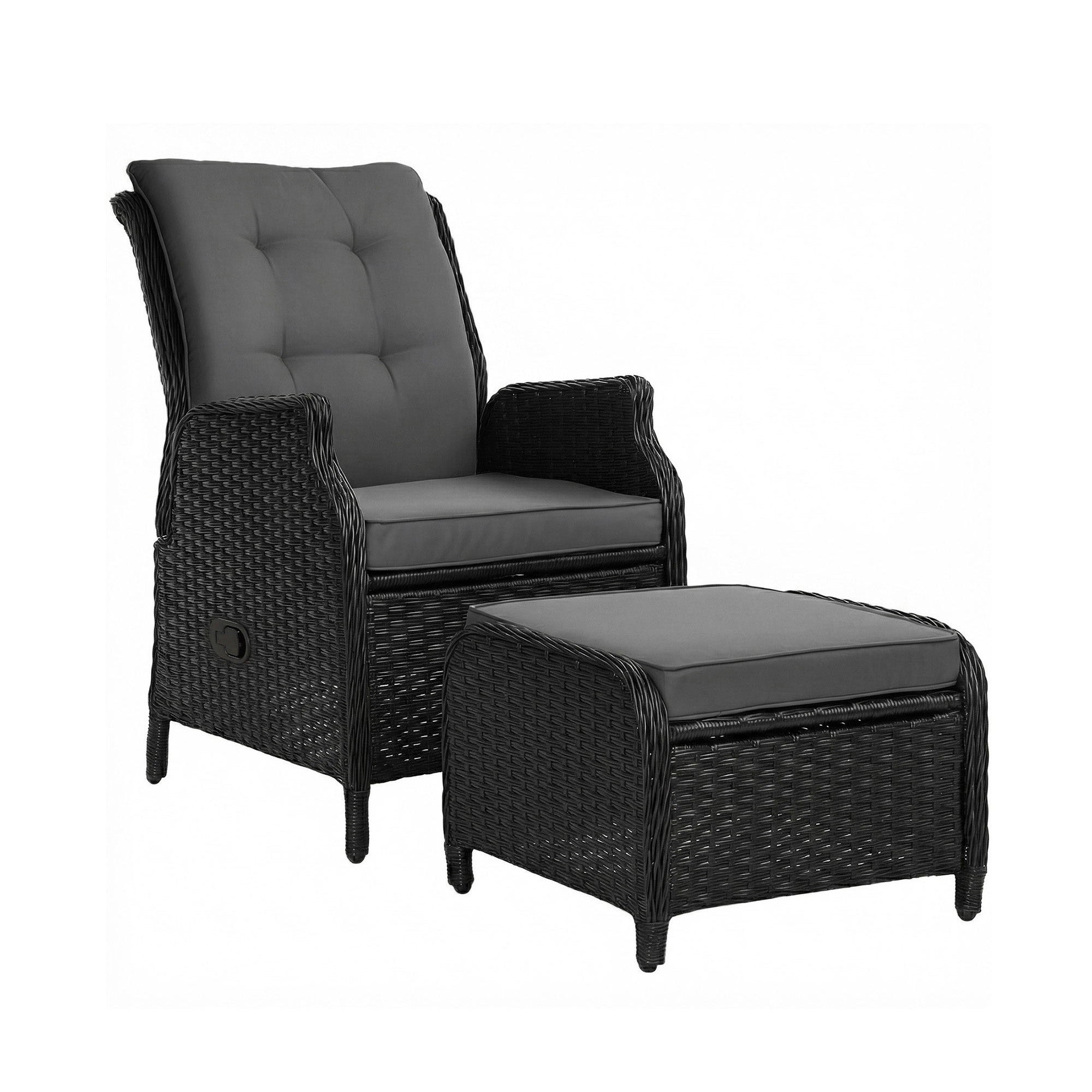 Serano Wicker Recliner with Ottoman – Black – Set of 2
