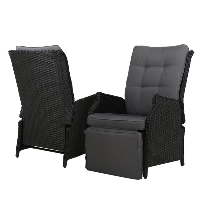 2-Piece Patio Recliner Chair Set – Wicker Style, Black