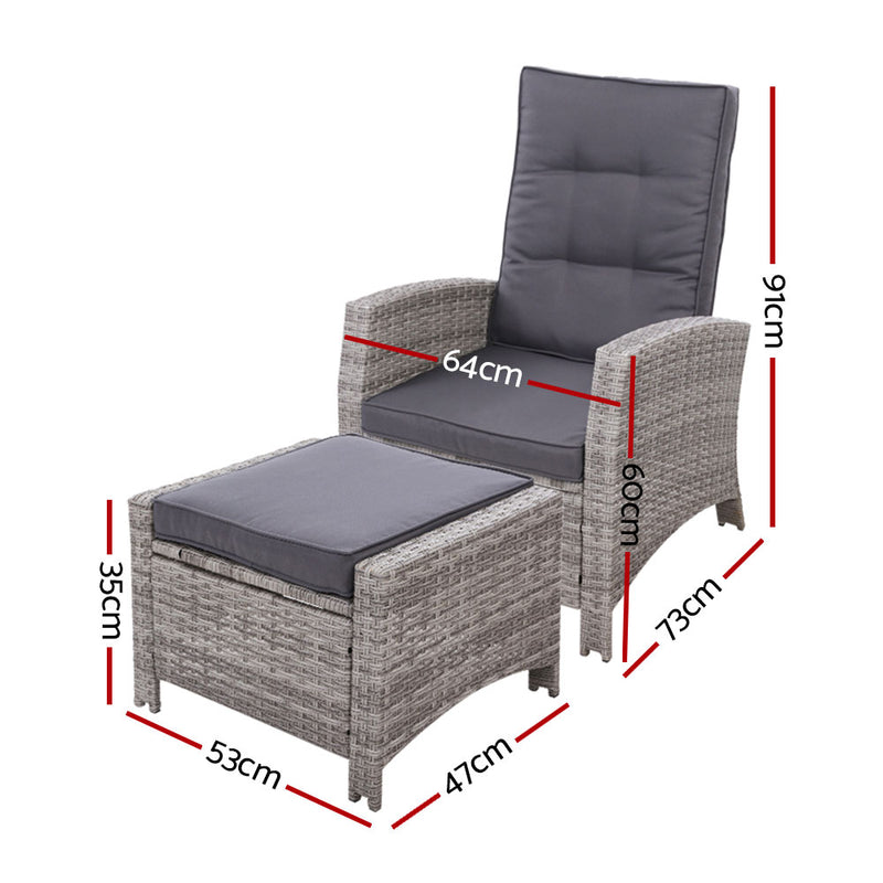 2 PC Adjustable Recliner Sun lounge - Grey