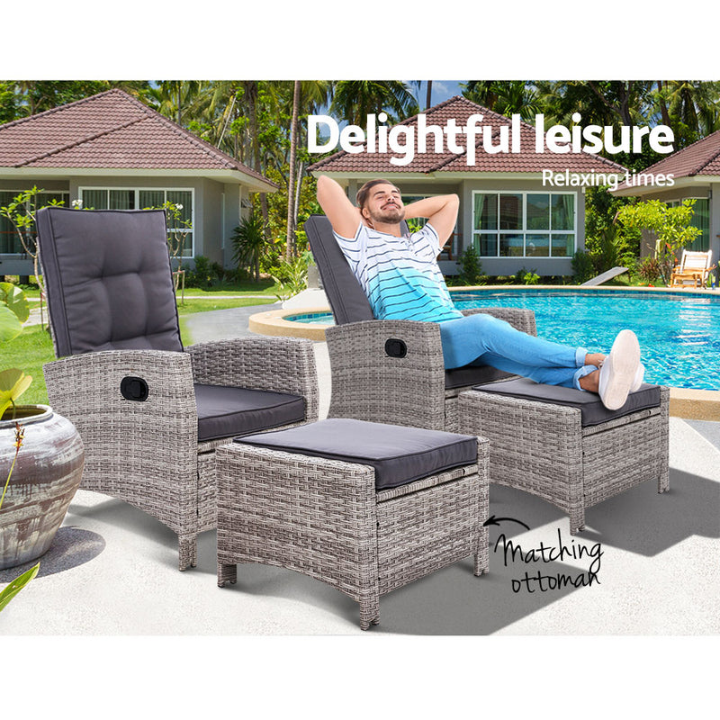 2 PC Adjustable Recliner Sun lounge - Grey