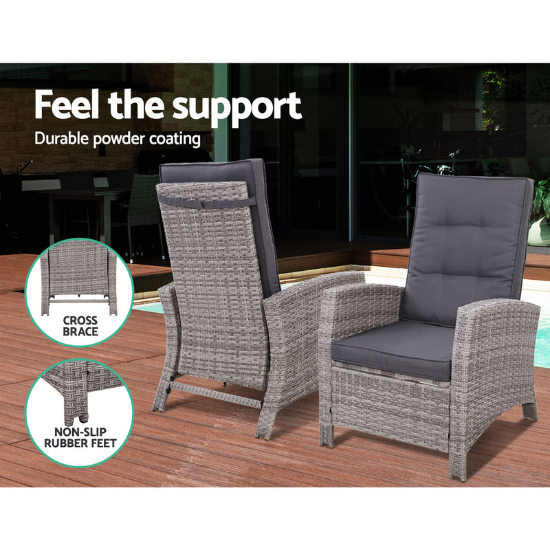 2 PC Adjustable Recliner Sun lounge - Grey