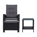 3 PC Adjustable Recliner Sunlounge - Black