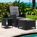 3 PC Adjustable Recliner Sunlounge - Black