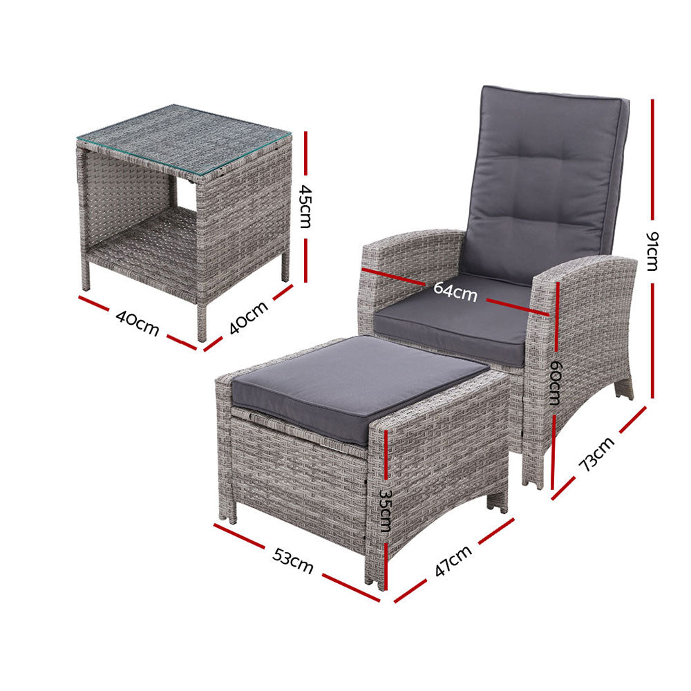 Serrano Outdoor Recliner Set – Grey – 3 Piece