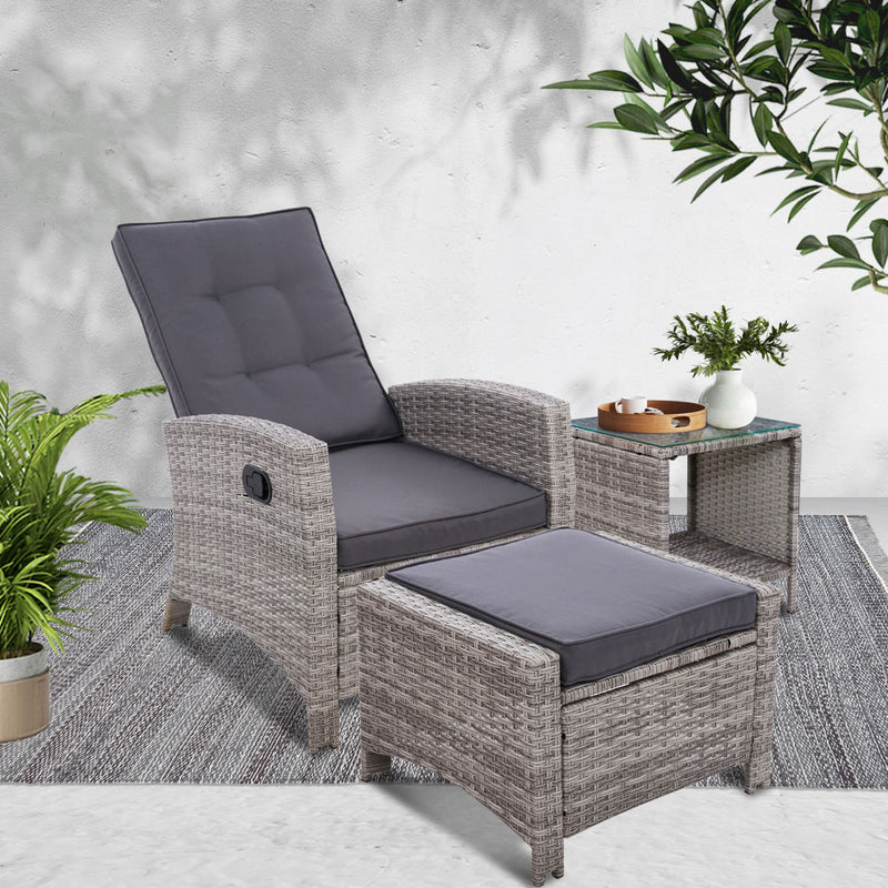 3 PC Adjustable Recliner Sunlounge - Grey