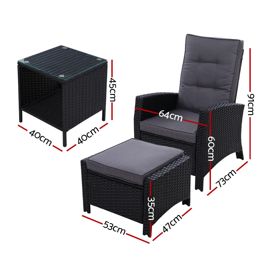 Serrano Outdoor Recliner Set – Black – 5 Piece