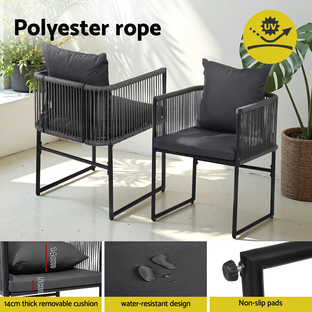 Cove Woven Rope Dining Chairs – Black – Set of 2
