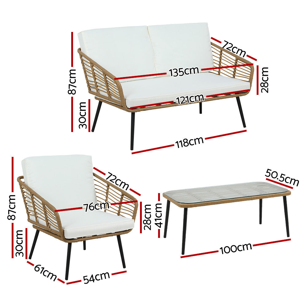 Haven 4-Piece Rattan Outdoor Lounge Set – Natural – Set of 4