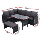 Outdoor Dining Set Sofa Lounge & Bench - Black