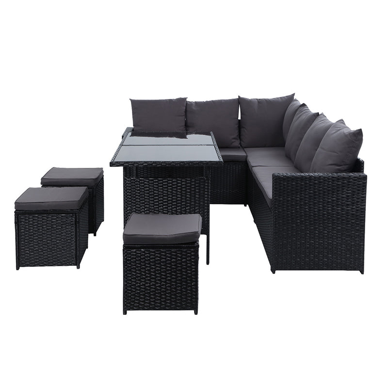 Outdoor Dining Set Sofa Lounge - Black