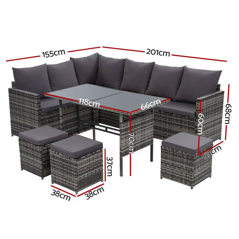 Outdoor Dining Set Sofa Lounge - Grey