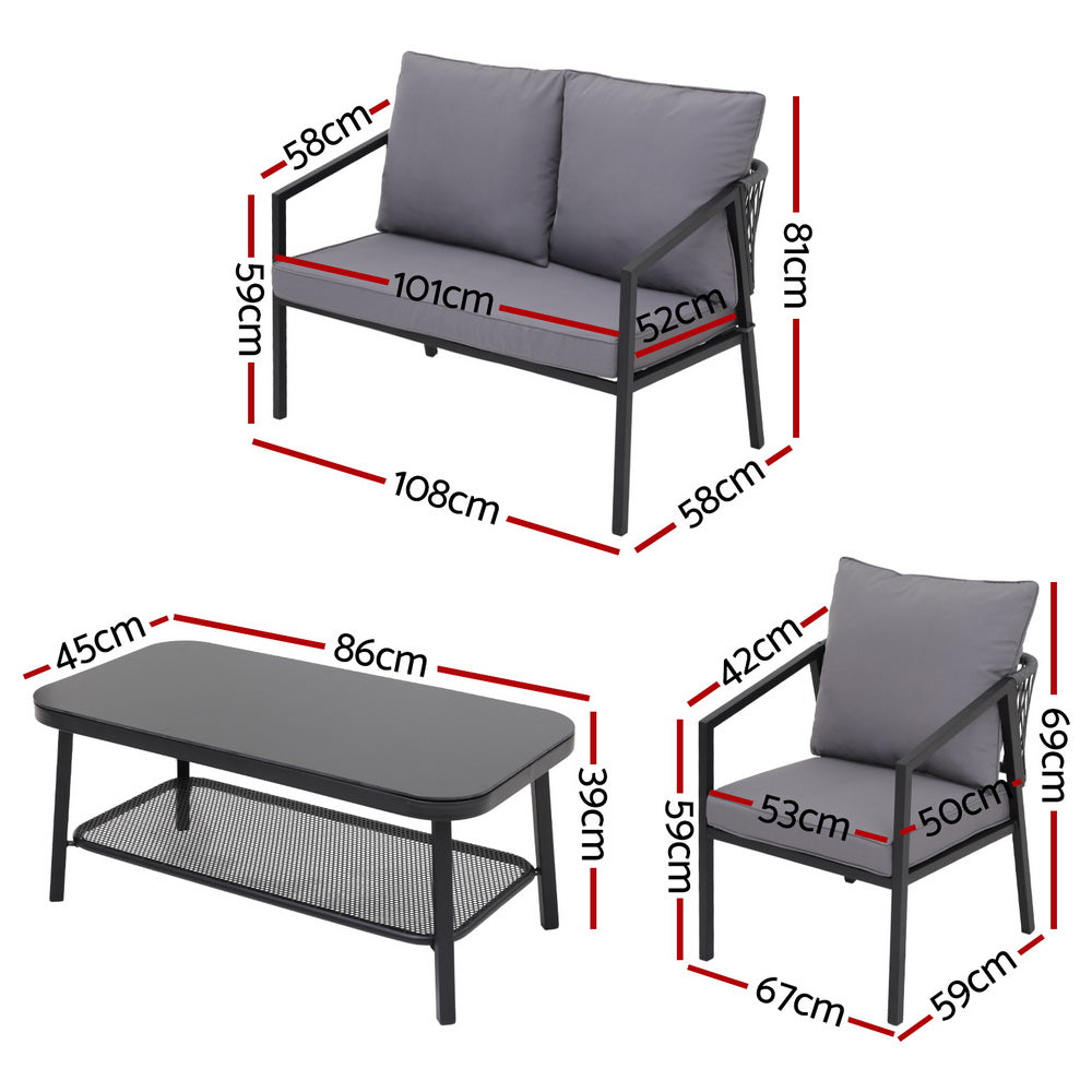 Cove 4 Seater Outdoor Sofa Set – Black – 4 Piece