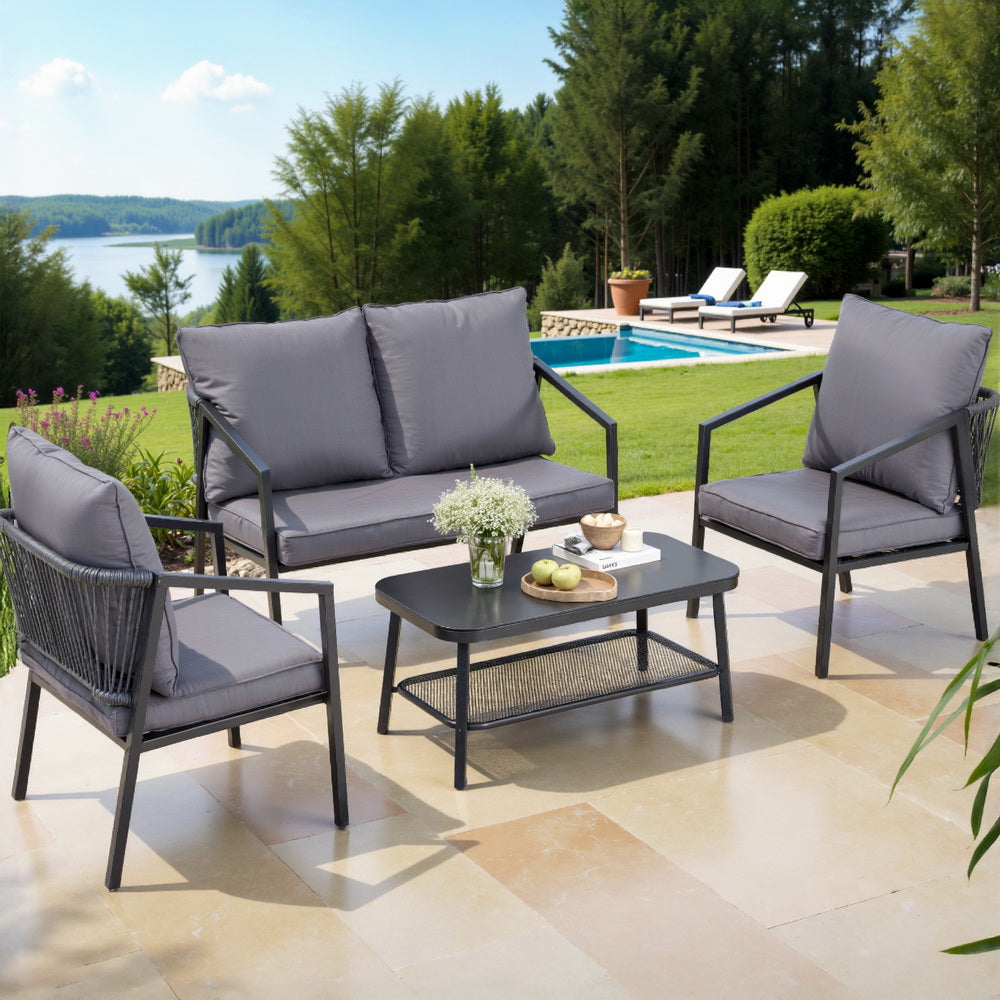 Cove 4 Seater Outdoor Sofa Set 4PCS Table Chair Setting Patio Furniture