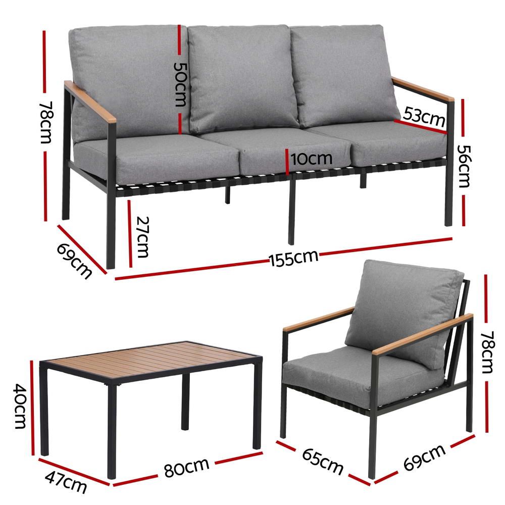 Cordova Outdoor Sofa Set – Black – 4 Piece