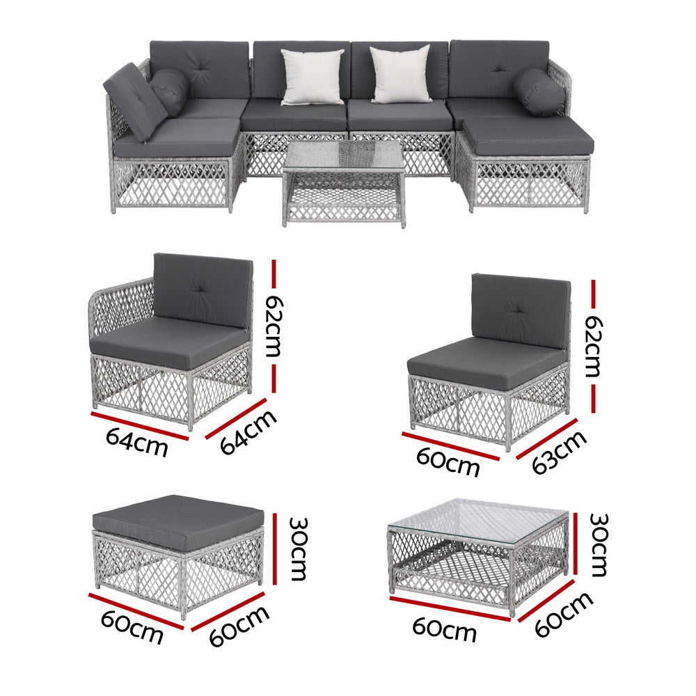 Arlo Outdoor Rattan Sofa Set – Grey – 7 Piece