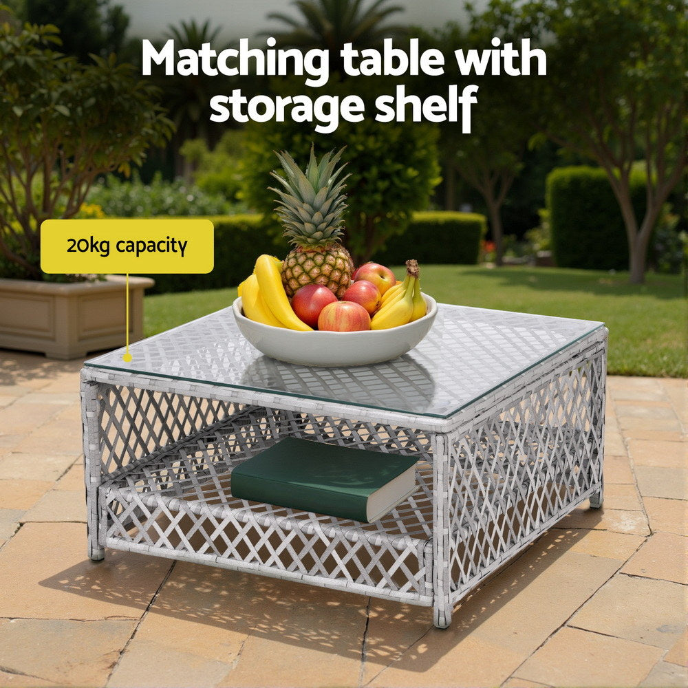 Arlo Outdoor Rattan Sofa Set – Grey – 7 Piece