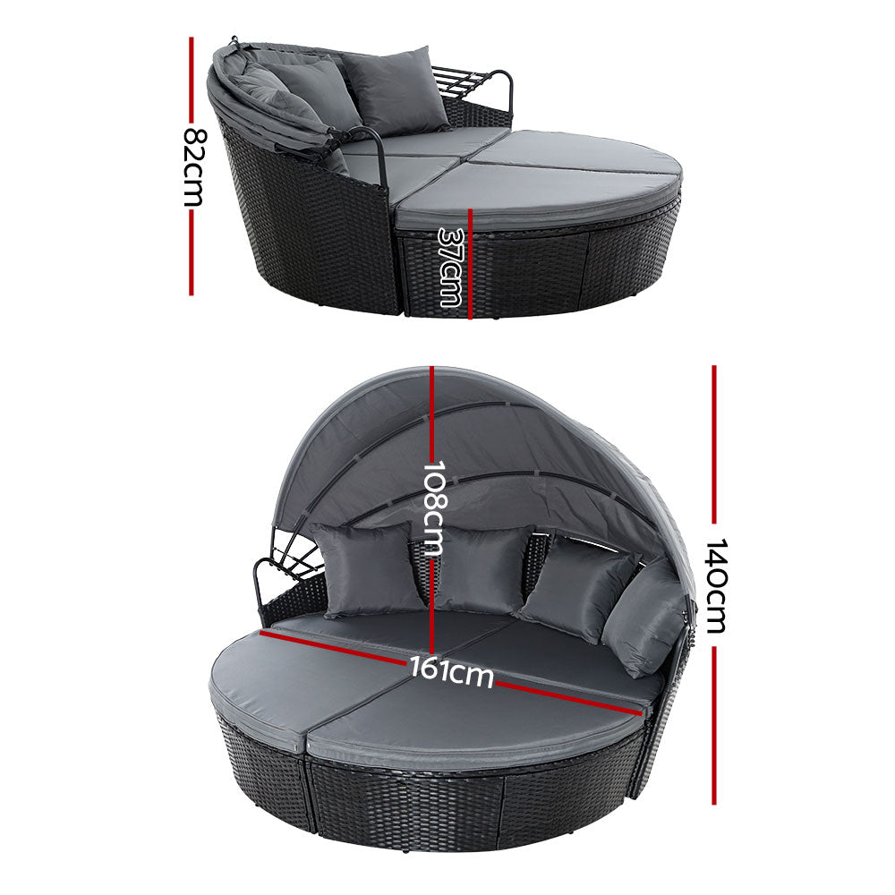 Alderon Outdoor Day Bed with Canopy – Black – 180 cm