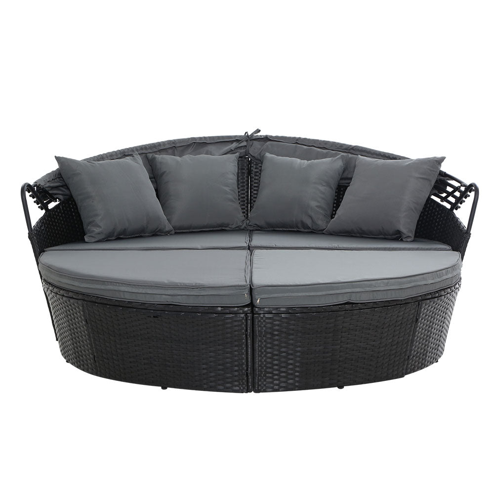 Alderon Outdoor Day Bed with Canopy – Black – 180 cm
