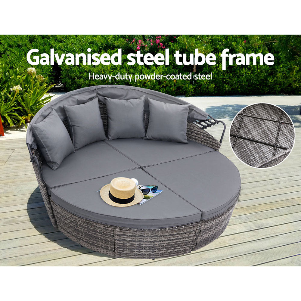 Alderon Outdoor Day Bed with Canopy – Grey – 180 cm
