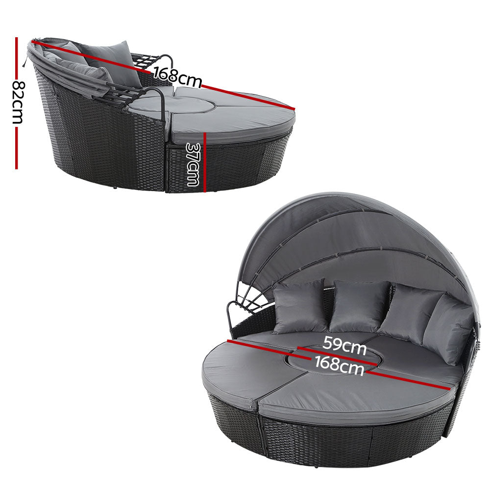 Riviera Wicker Sun Lounge Day Bed – Black – 180 cm