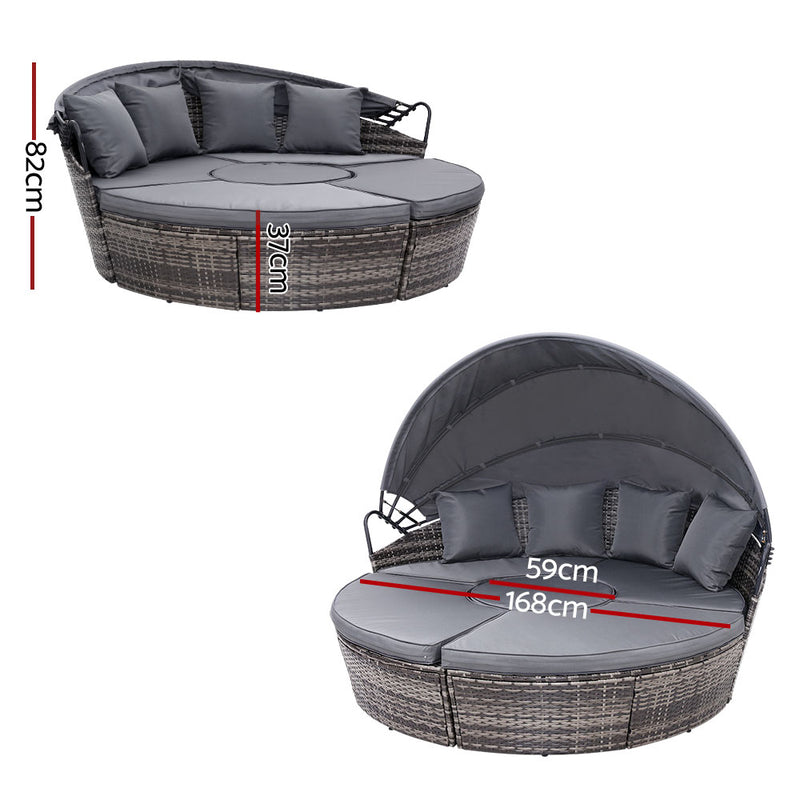 Sun Lounge Wicker Lounge Day Bed - Grey