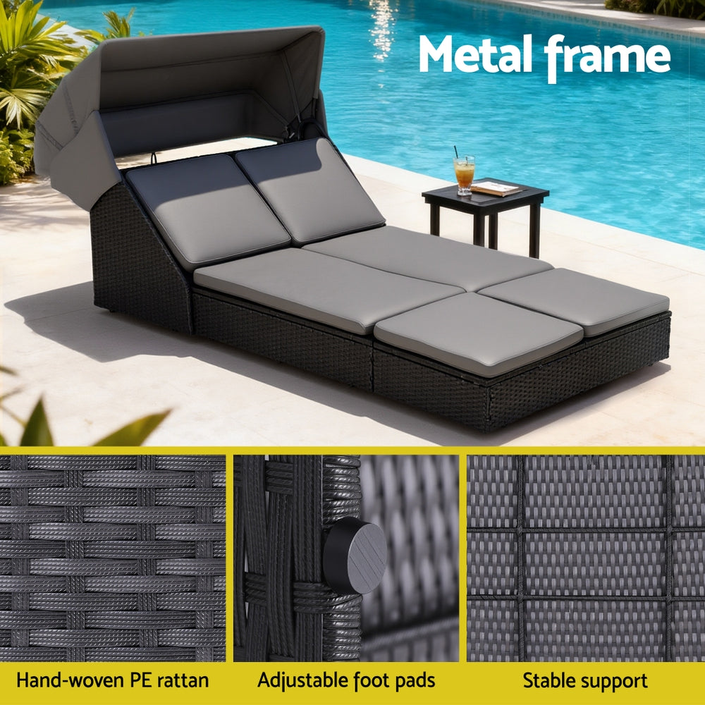 Valencia Outdoor Day Bed with Canopy – Black – Single