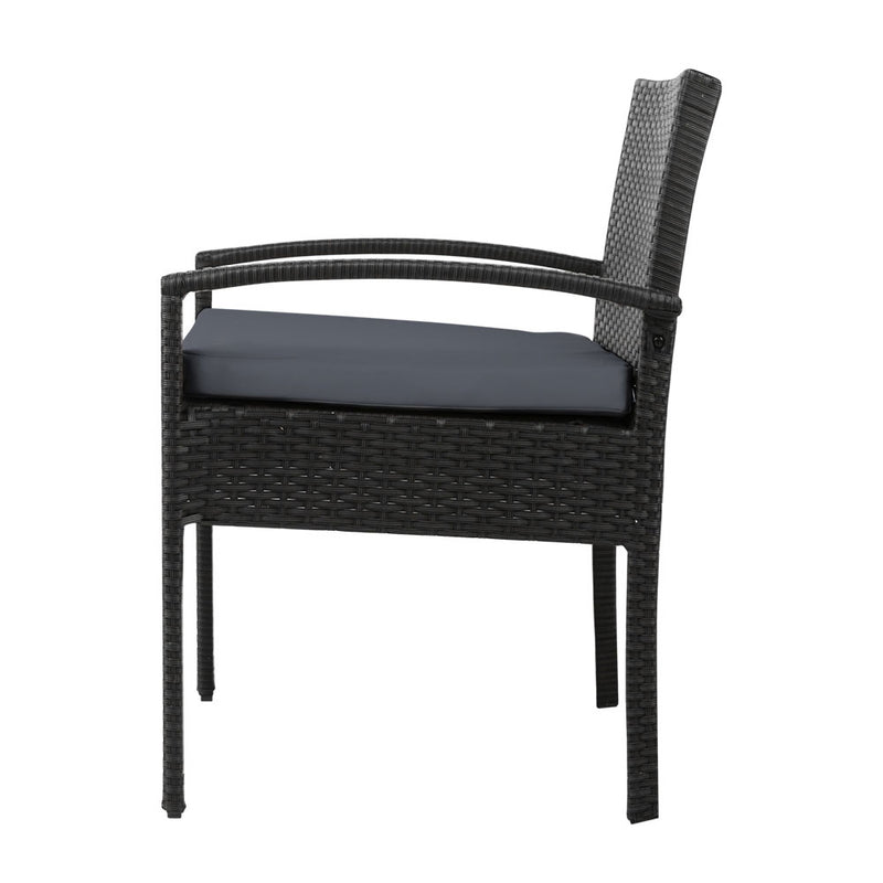 3 PC Wicker Outdoor Lounge Setting - Black