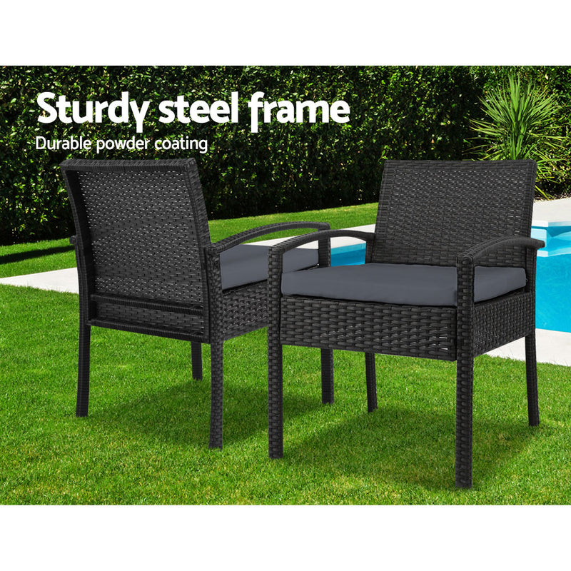 3 PC Wicker Outdoor Lounge Setting - Black