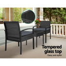 3 PC Wicker Outdoor Lounge Setting - Black