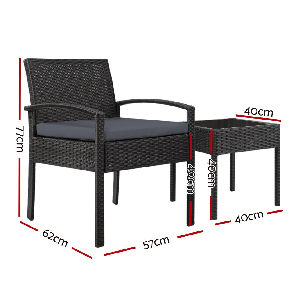 Riviera Wicker Outdoor Lounge Setting – Black – 3 Piece