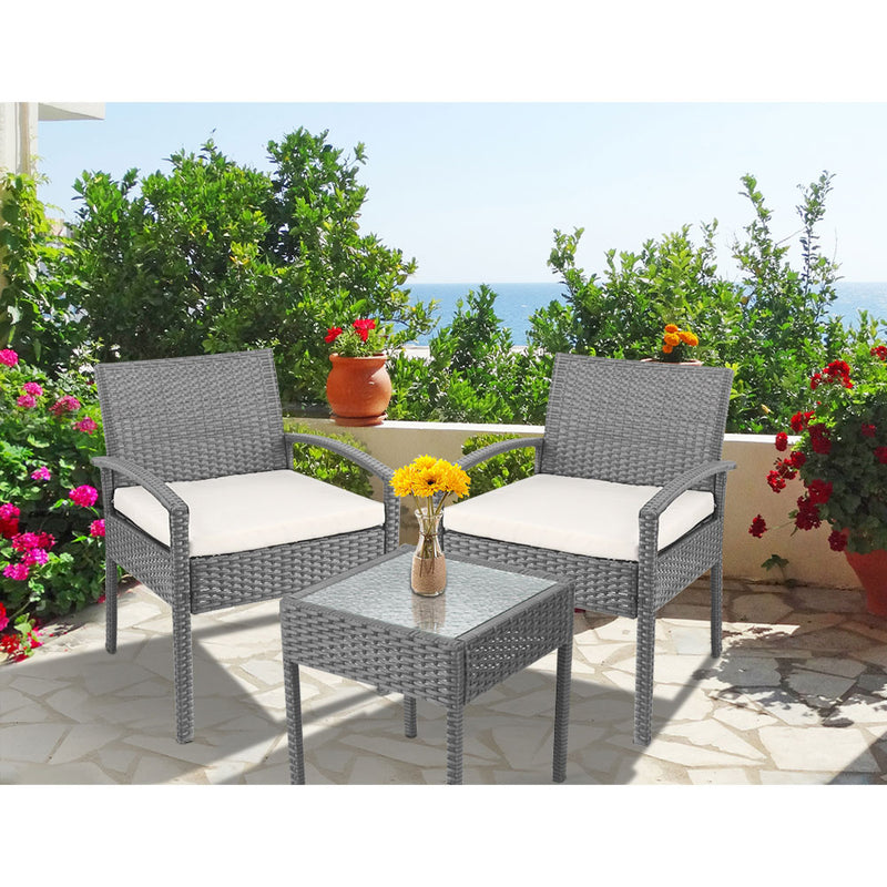 3 PC  Wicker Outdoor Lounge Setting - Grey