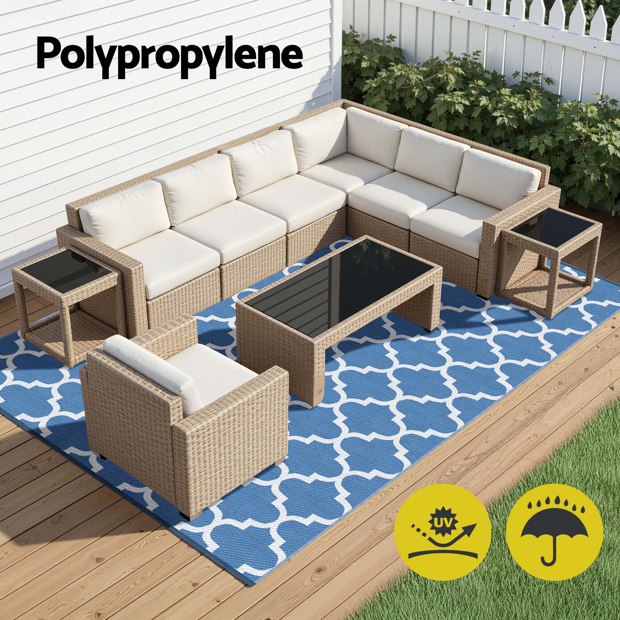 Volos Outdoor Area Rug – Blue – Large
