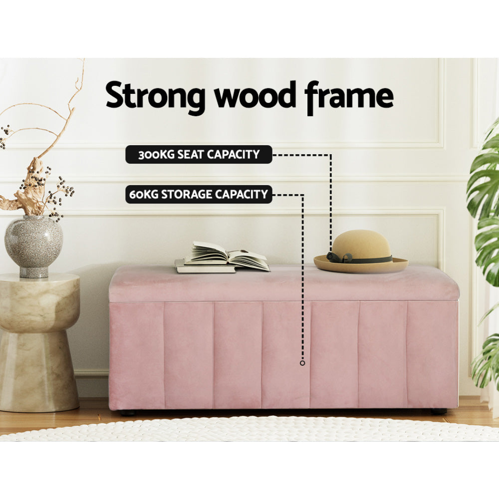Denton Velvet Storage Ottoman – Pink – 103 cm