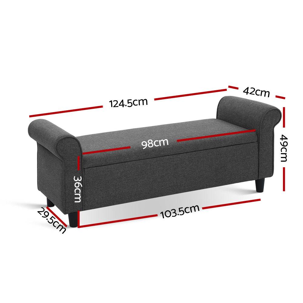 Windsor Linen Storage Ottoman – Grey – 125 cm