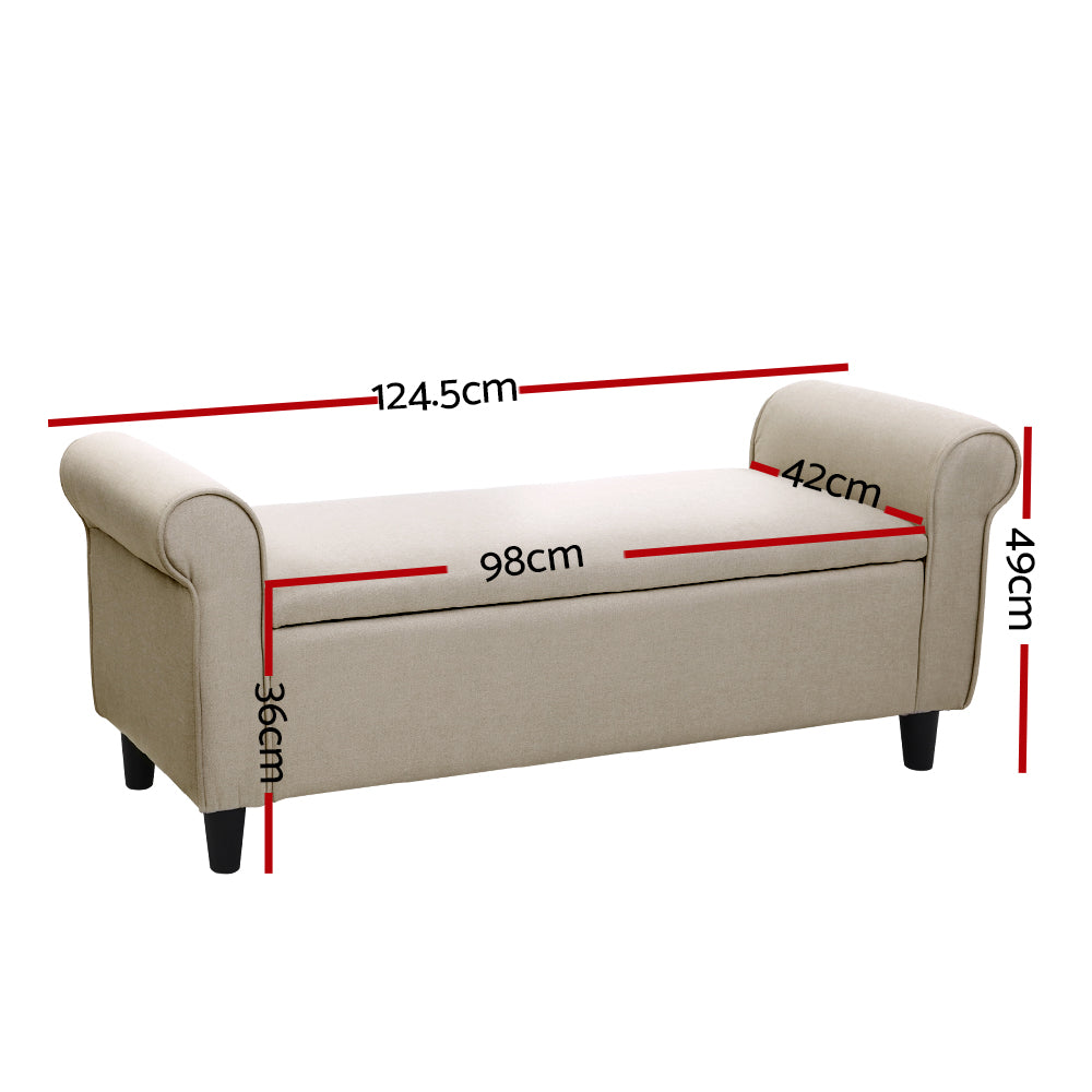 Camber Linen Storage Ottoman with Arms – Taupe – 125 cm