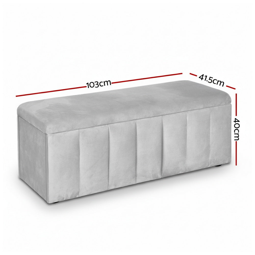 Breton Velvet Storage Ottoman – Grey – 103 cm