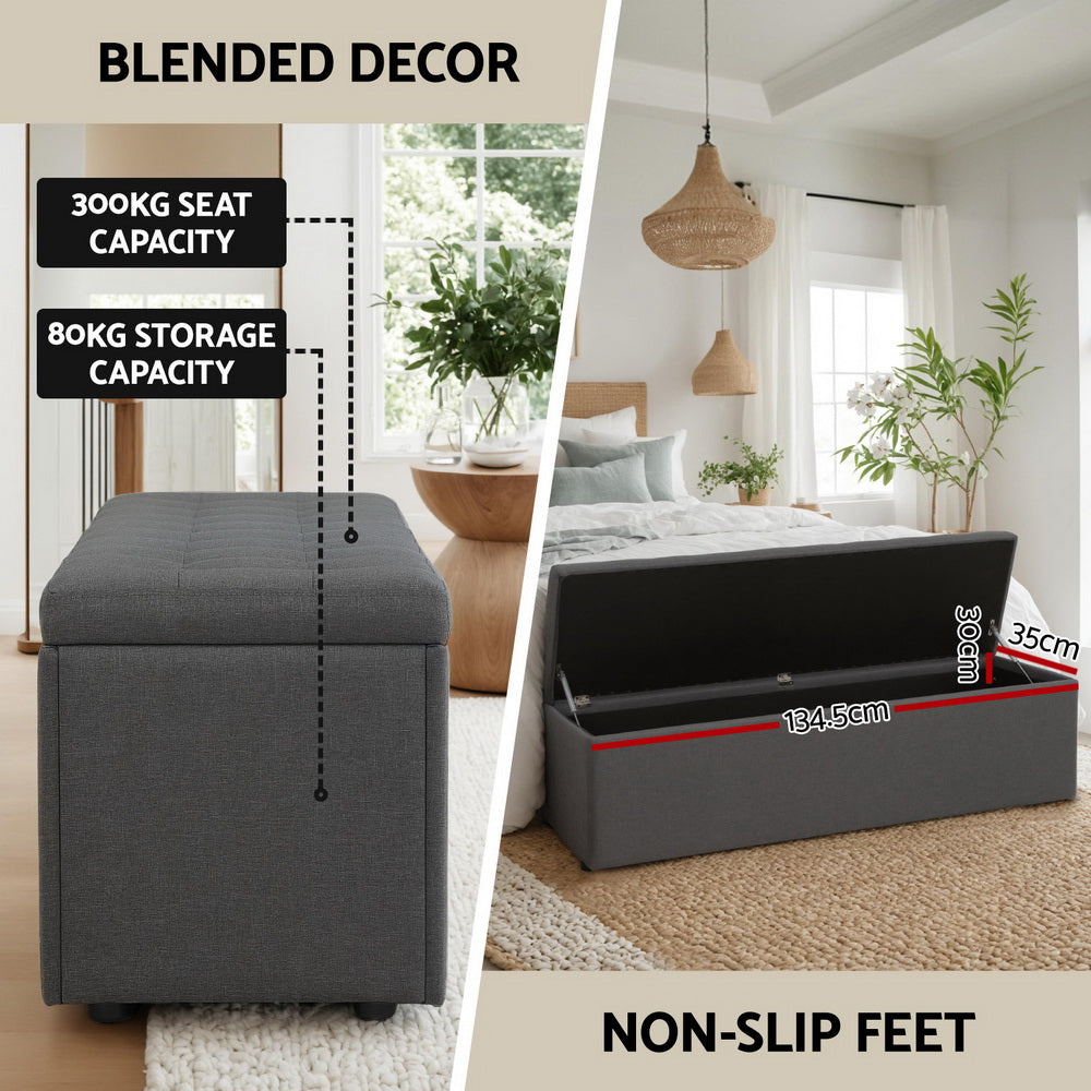 Haxton Linen Storage Ottoman – Dark Grey – 140 cm