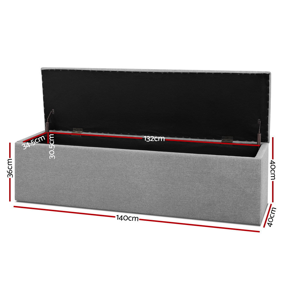 Meridan Linen Storage Ottoman – Grey – 140 cm
