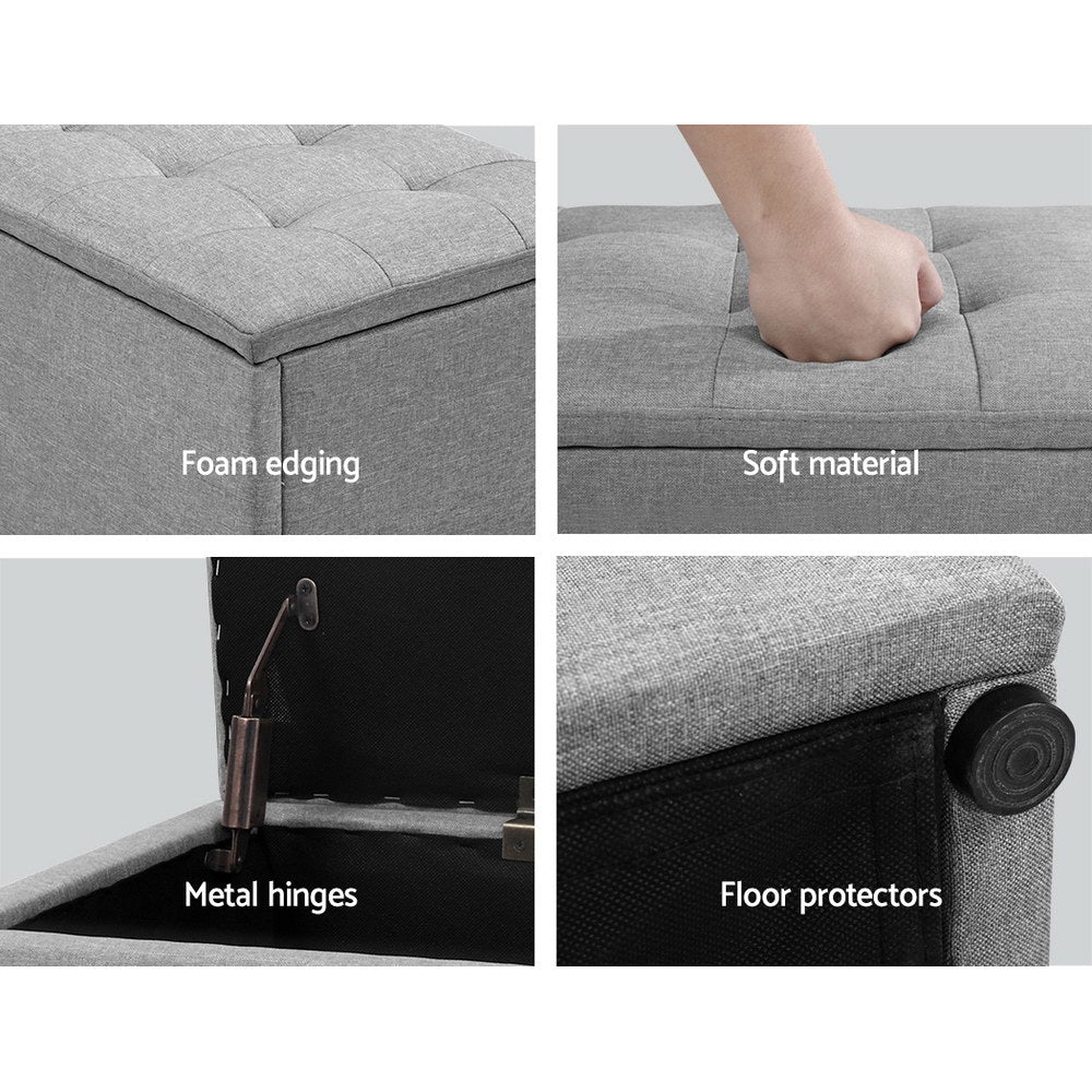 Meridan Linen Storage Ottoman – Grey – 140 cm