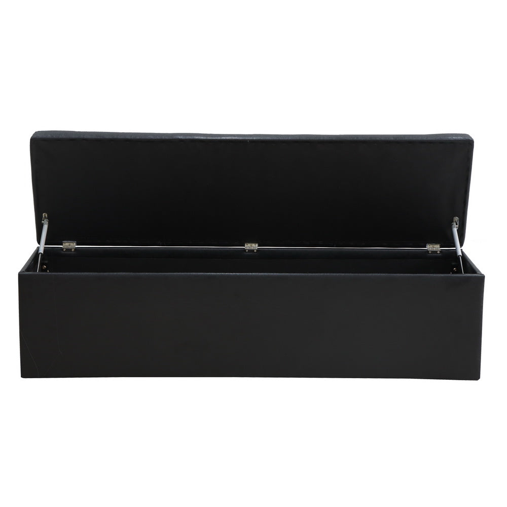Cordova Leather Storage Ottoman – Black – 140 cm