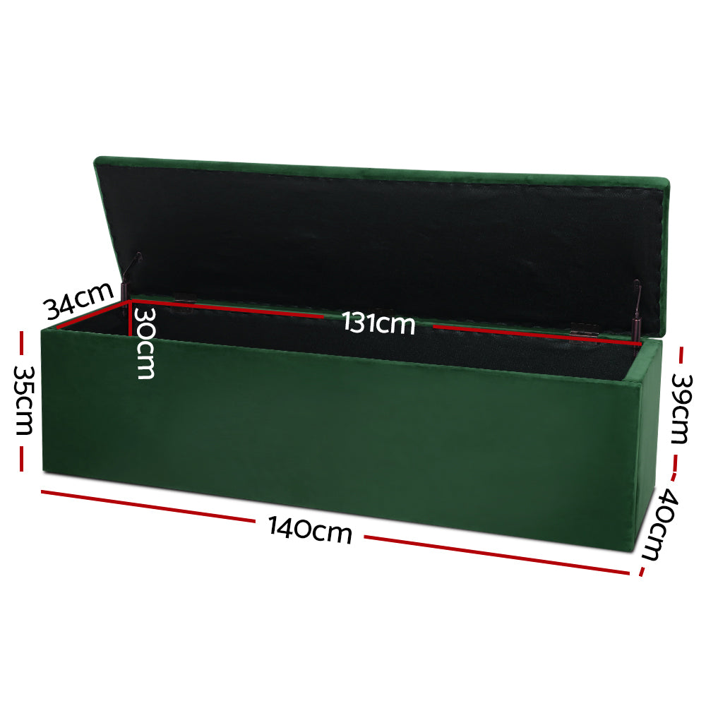 Kendal Velvet Storage Ottoman – Green – 140 cm
